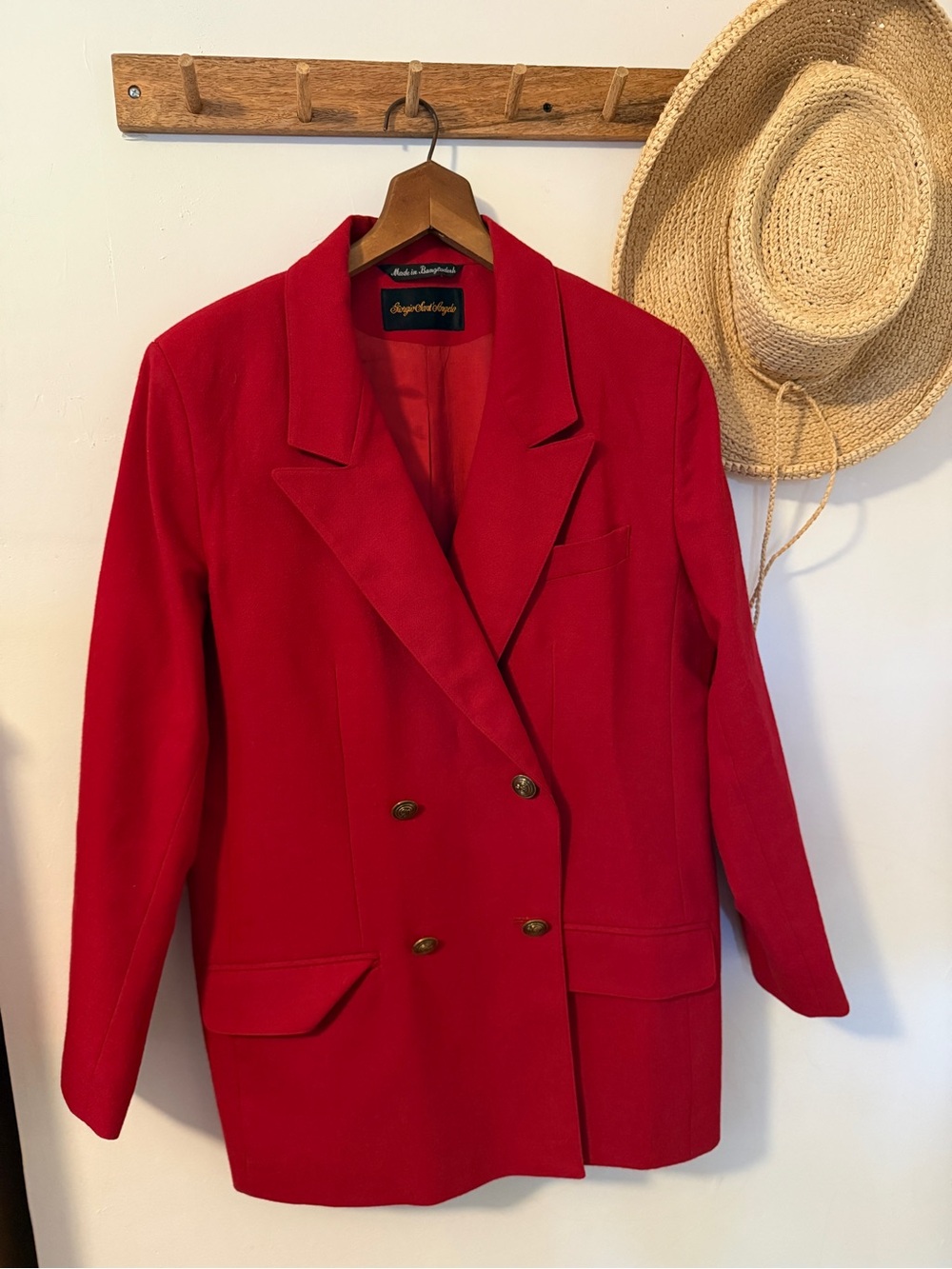 Vintage Red Double-Breasted Women's Blazer